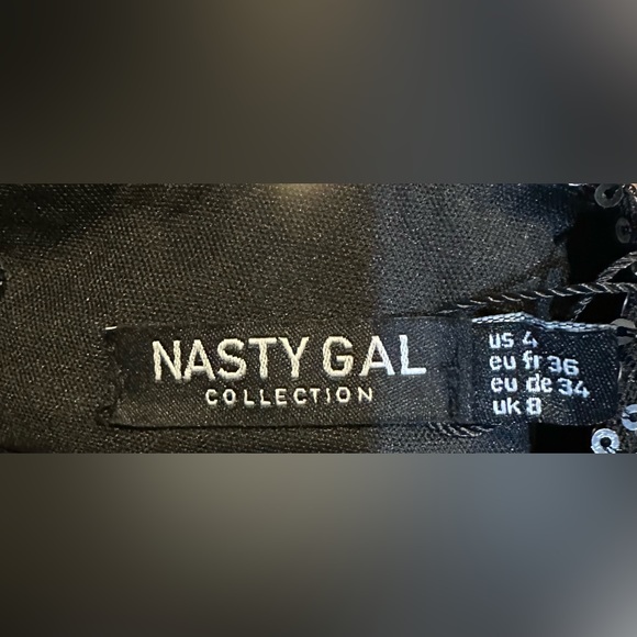 NWT Nasty Gal High Neck Halter Mini Shift Dress in Black w Mini Silver Sequins - Picture 9 of 10